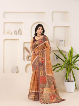 Ekana Label - Surajmukhi Bandhej Block Print Saree with Unstitched Blouse