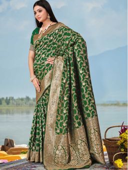 Odette - Green Woven Banarasi Silk Saree with Unstitched Blouse