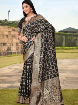 Odette - Black Woven Banarasi Silk Saree with Unstitched Blouse