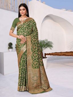 Odette - Green Woven Banarasi Silk Saree with Unstitched Blouse