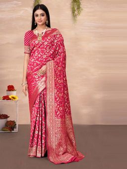 Odette - Pink Woven Banarasi Silk Saree with Unstitched Blouse