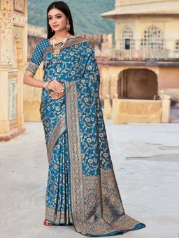 Odette - Teal Woven Banarasi Silk Saree with Unstitched Blouse