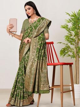 Odette - Green Woven Banarasi Silk Saree with Unstitched Blouse