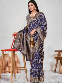 Odette - Blue Woven Banarasi Silk Saree with Unstitched Blouse