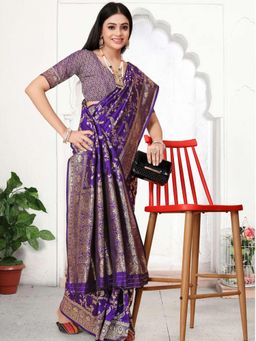 Odette - Purple Woven Banarasi Silk Saree with Unstitched Blouse
