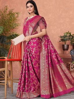 Odette - Pink Woven Banarasi Silk Saree with Unstitched Blouse
