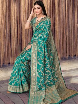 Odette - Teal Woven Banarasi Silk Saree with Unstitched Blouse