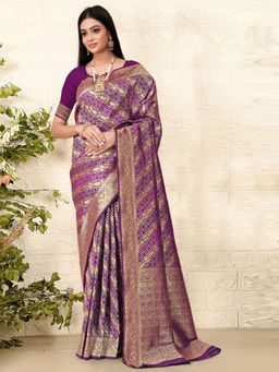 Odette - Purple Woven Banarasi Silk Saree with Unstitched Blouse