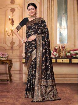 Odette - Black Woven Banarasi Silk Saree with Unstitched Blouse