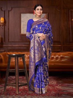 Odette - Royal Blue Woven Banarasi Silk Saree with Unstitched Blouse