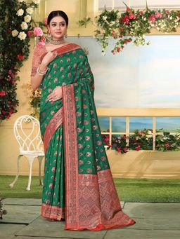 Odette - Green Woven Banarasi Silk Saree with Unstitched Blouse