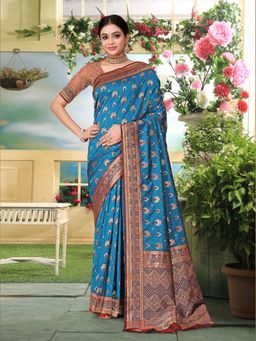 Odette - Blue Woven Banarasi Silk Saree with Unstitched Blouse