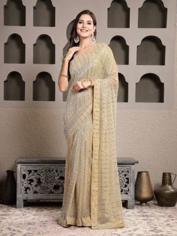 Stylum - Women's Golden Party Wear Fancy Lycra Shimmer Saree with Unstitched Blouse