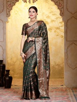 Stylum - Women's Mehendi Green Woven Zari Border Organza Saree with Unstitched Blouse