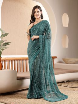Stylum - Women's Rama Party Wear Fancy Lycra Shimmer Saree with Unstitched Blouse