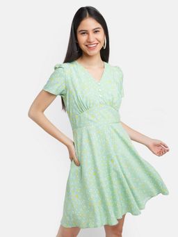 Zink London - Womens Green Polka Dots Mini Dress