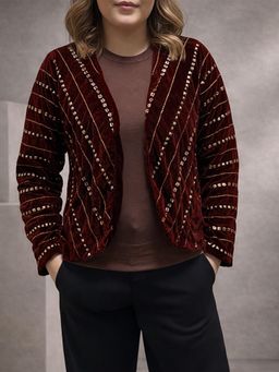 Scoup - Hand Embellished Maroon Velvet Shrug