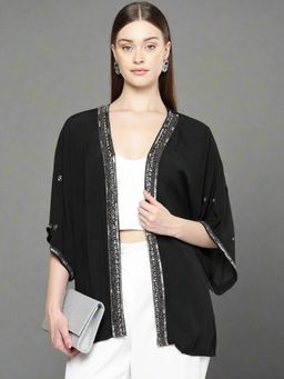 Scoup - Women's Black Party Embellished Shrug