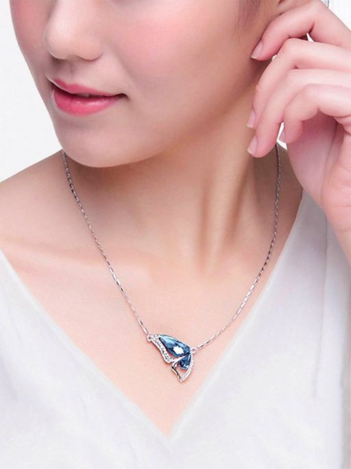 Yellow Chimes Blue Crystal Studded Butterfly Pendant