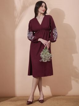 Globus - Burgundy Cotton Embroidered Dress