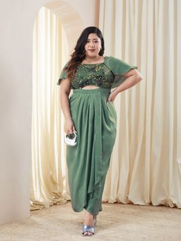 Miss Chase - Green Satin Embellished Gown