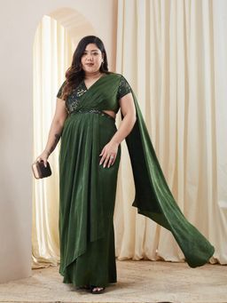 Miss Chase - Olive Velvet Embellished Gown