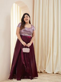 Miss Chase - Purple Satin Embellished Gown