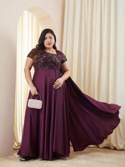 Miss Chase - Purple Satin Embroidered Dress