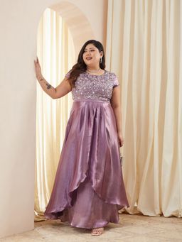 Miss Chase - Purple Satin Embroidered Dress