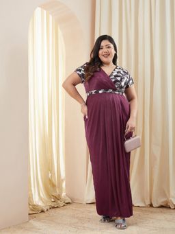 Miss Chase - Wine Satin Embellished Gown