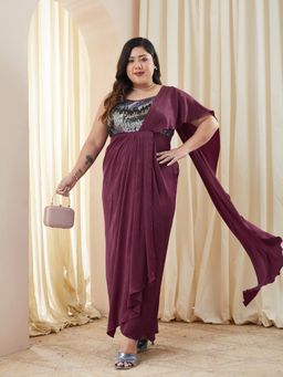 Miss Chase - Wine Satin Embellished Gown