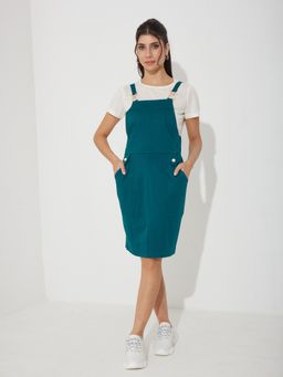 Miss Chase - Black Cotton Solid Dungaree with T-Shirt