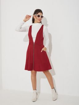 Miss Chase - Maroon Polyester Solid Dress