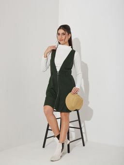 Miss Chase - Green Polyester Solid Dress