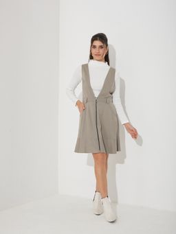 Miss Chase - Grey Polyester Solid Dress