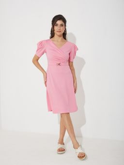 Miss Chase - Pink Polyester Solid Dress