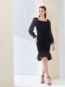 Miss Chase - Black Polyester Solid Dress