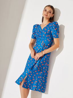 Miss Chase - Blue Polyester Floral Dress