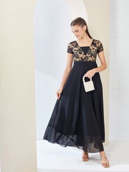 Miss Chase - Black Georgette Self Design Dress