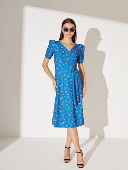 Miss Chase - Blue Polyester Floral Dress