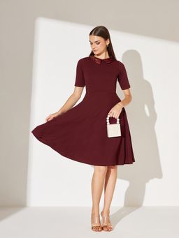 Miss Chase - Maroon Polyester Solid Dress