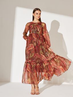 Miss Chase - Brown Polyester Printed Dress