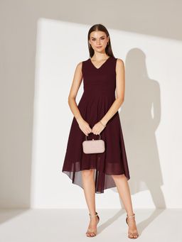 Miss Chase - Maroon Georgette Solid Dress