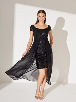 Miss Chase - Black Georgette Solid Dress