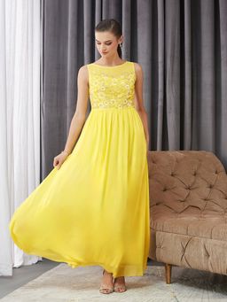Miss Chase - Yellow Georgette Embroidered Dress