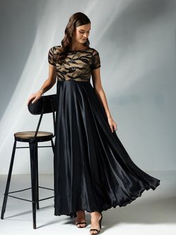 Miss Chase - Black Satin Embellished Gown