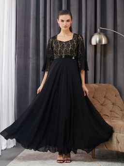 Miss Chase - Black Georgette Floral Dress