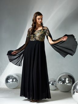 Miss Chase - Black Georgette Embellished Gown