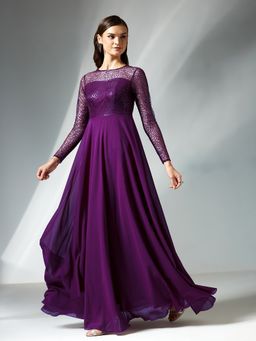Miss Chase - Purple Georgette Embellished Gown