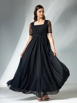 Miss Chase - Black Georgette Embellished Gown